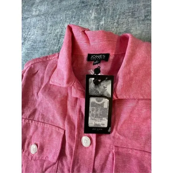 NWT! Jones New York Pink Linen Blend Shacket Jacket With Rolled Tab Small - Picture 4 of 9